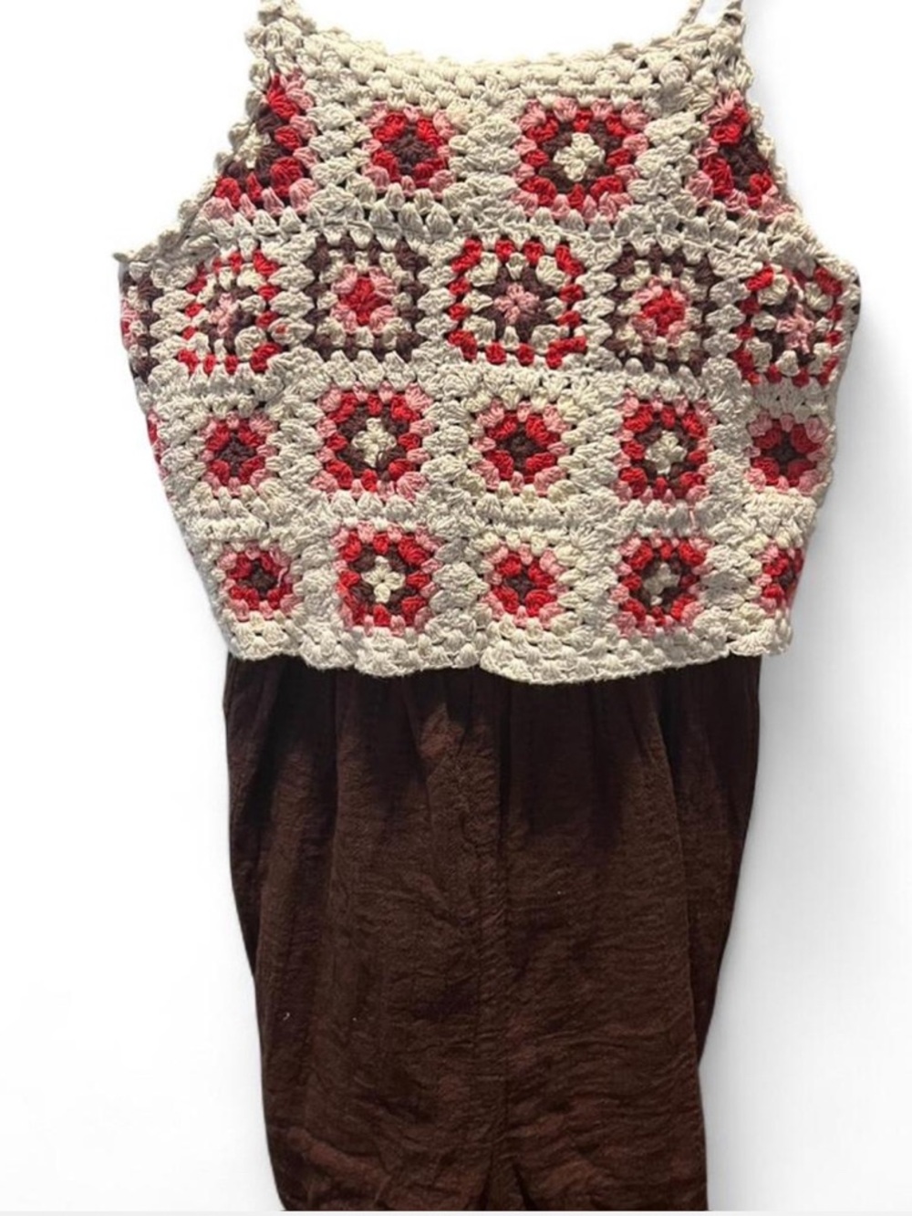 Lucky Brand Boho crochet spaghetti strap romper